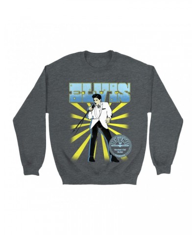 Elvis Presley Sun Records Sweatshirt | Retro Blue Yellow Burst Sun Records Sweatshirt $10.83 Sweatshirts