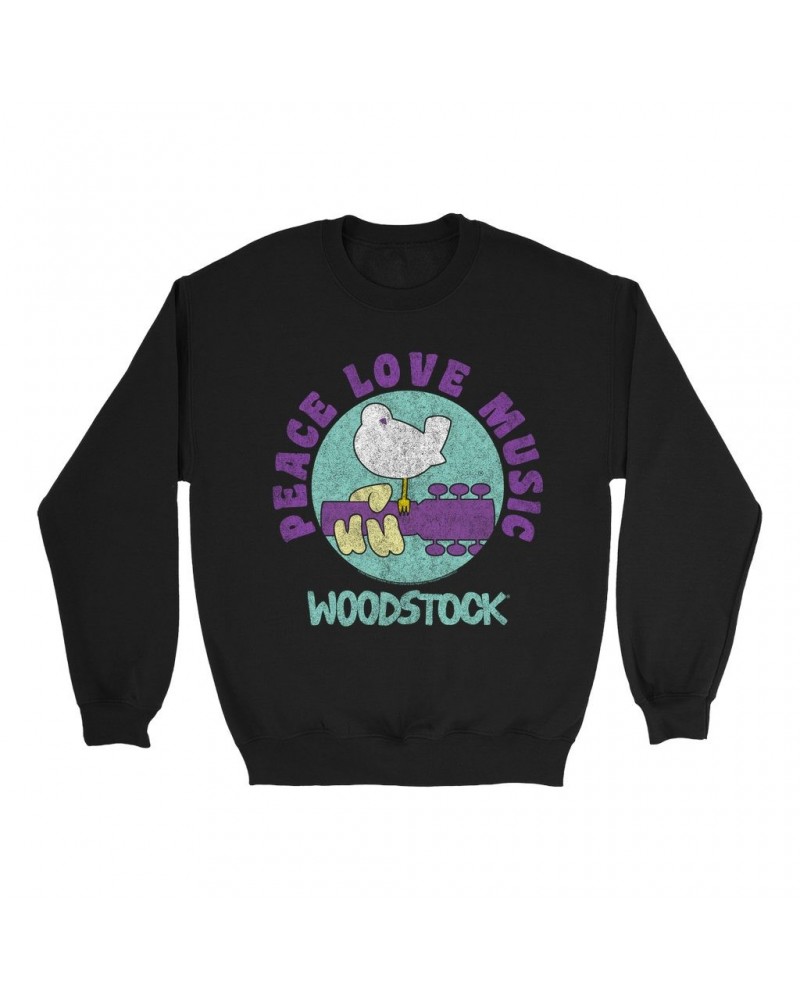 Woodstock Sweatshirt | Peace Love Music Bird And Guitar Design Sweatshirt $15.38 Sweatshirts